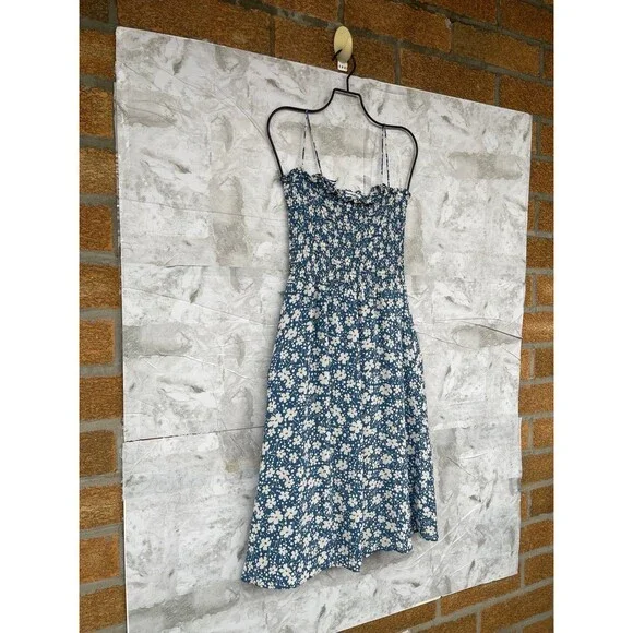 Reformation Blue Floral Sable Midi Dress Smocked S